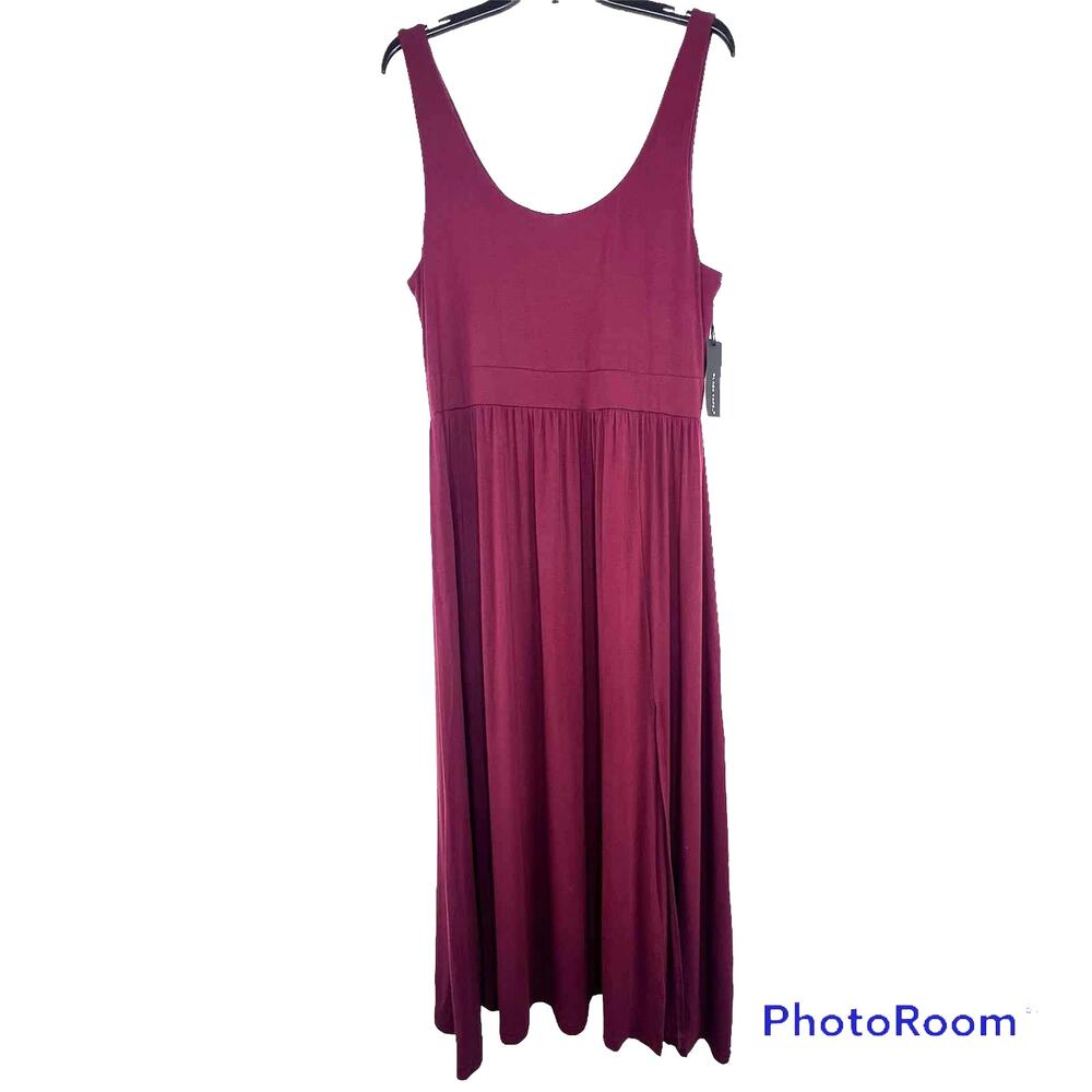 New Black Tape_ Size XL Sleeveless Round Neck Side Slit Red Rust Midi Dress